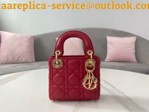 Replica Dior Lady Dior Micro Bag In Red Cannage Lambskin 5