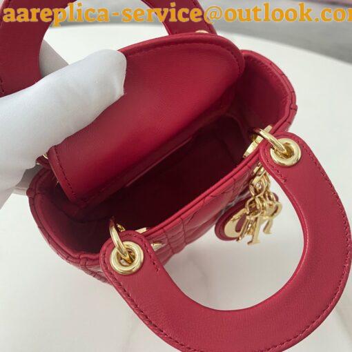 Replica Dior Lady Dior Micro Bag In Red Cannage Lambskin 10