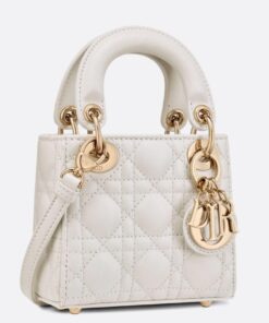 Replica Dior Lady Dior Micro Bag In White Cannage Lambskin