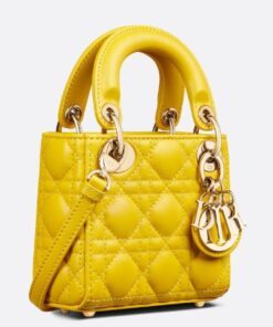 Replica Dior Lady Dior Micro Bag In Yellow Cannage Lambskin