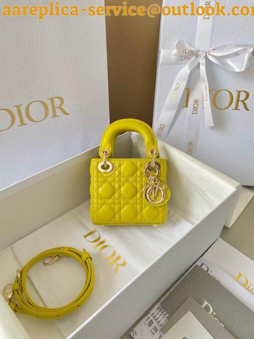 Replica Dior Lady Dior Micro Bag In Yellow Cannage Lambskin 6