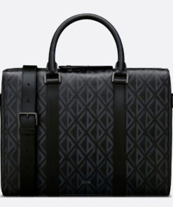 Replica Dior Lingot Briefcase in Black CD Diamond Canvas