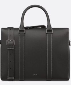 Replica Dior Lingot Briefcase in Black Grained Calfskin