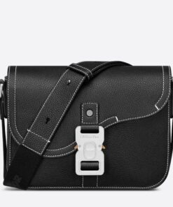 Replica Dior Men’s Mini Saddle Messenger Bag In Black Grained Calfskin