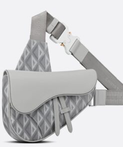 Replica Dior Men’s Mini Saddle Bag In Gray CD Diamond Canvas