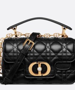 Replica Dior Mini Jolie Top Handle Bag in Black Cannage Calfskin