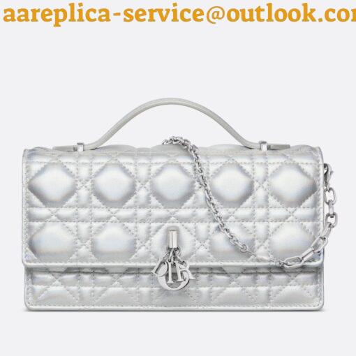 Replica Dior Miss Dior Mini Bag In Iridescent Metallic Silver Lambskin