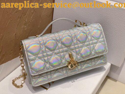 Replica Dior Miss Dior Mini Bag In Iridescent Metallic Silver Lambskin 3