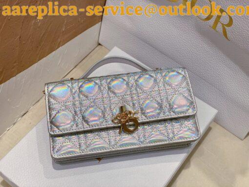 Replica Dior Miss Dior Mini Bag In Iridescent Metallic Silver Lambskin 4