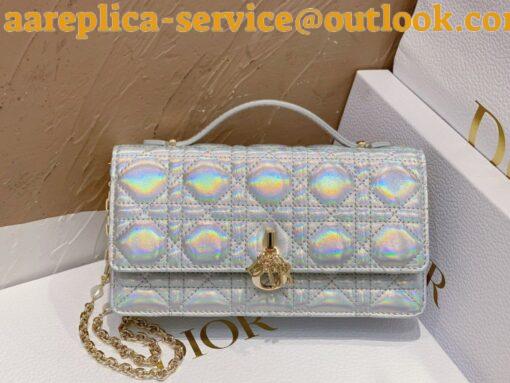 Replica Dior Miss Dior Mini Bag In Iridescent Metallic Silver Lambskin 8