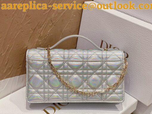 Replica Dior Miss Dior Mini Bag In Iridescent Metallic Silver Lambskin 10