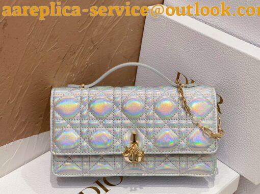 Replica Dior Miss Dior Mini Bag In Iridescent Metallic Silver Lambskin 11