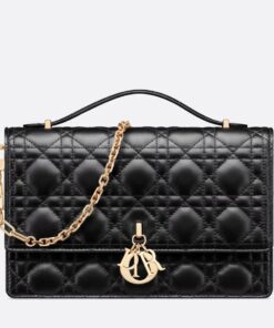 Replica Dior Miss Dior Top Handle Bag in Black Cannage Lambskin