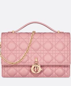 Replica Dior Miss Dior Top Handle Bag in Melocoton Pink Cannage Lambskin