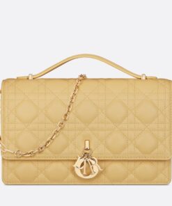 Replica Dior Miss Dior Top Handle Bag in Pastel Yellow Cannage Lambskin 2