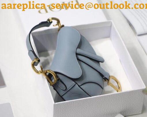 Replica Dior Saddle Micro Bag In Cloud Blue Goatskin 3