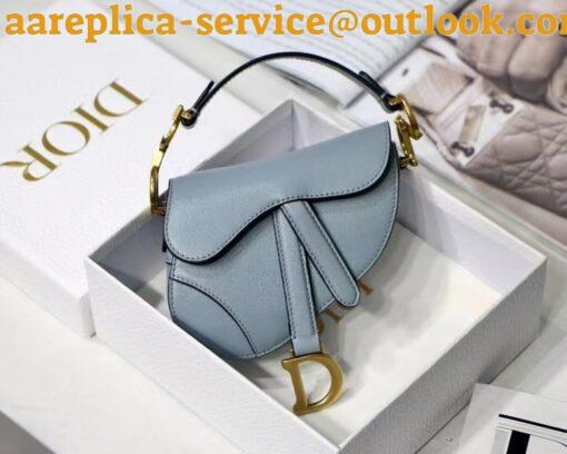 Replica Dior Saddle Micro Bag In Cloud Blue Goatskin 7