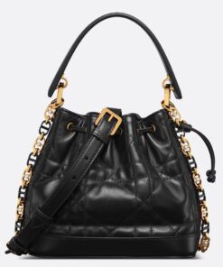 Replica Dior Small Jolie Bucket Bag in Black Macrocannage Lambskin