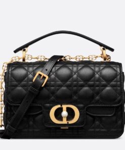 Replica Dior Small Jolie Top Handle Bag in Black Cannage Calfskin