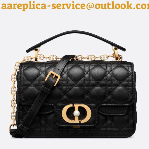 Replica Dior Small Jolie Top Handle Bag in Black Cannage Calfskin