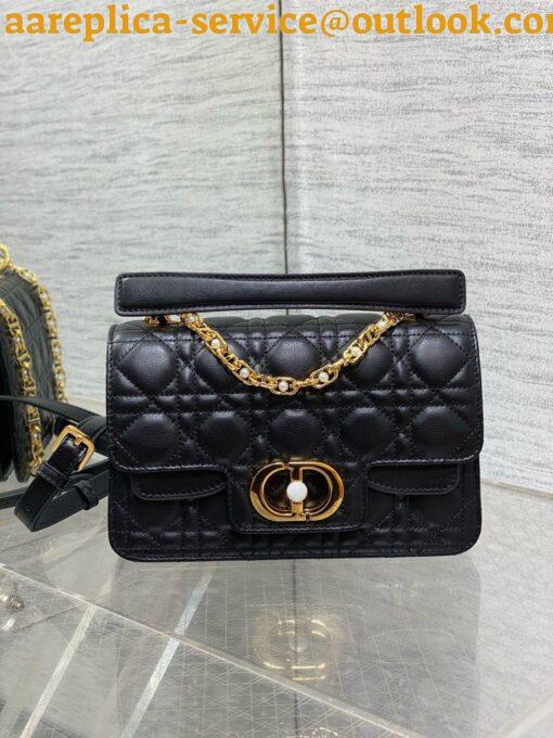 Replica Dior Small Jolie Top Handle Bag in Black Cannage Calfskin 7