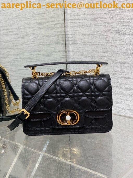 Replica Dior Small Jolie Top Handle Bag in Black Cannage Calfskin 10