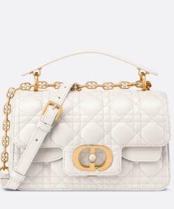 Replica Dior Small Jolie Top Handle Bag in White Cannage Calfskin