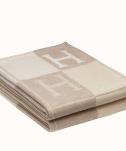 Replica Hermes Avalon III Throw Blanket in Beige Wool and Cashmere