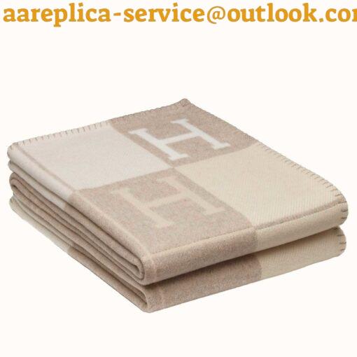 Replica Hermes Avalon III Throw Blanket in Beige Wool and Cashmere