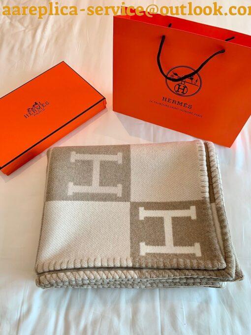 Replica Hermes Avalon III Throw Blanket in Beige Wool and Cashmere 3