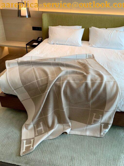 Replica Hermes Avalon III Throw Blanket in Beige Wool and Cashmere 7