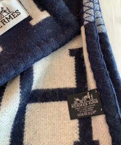 Replica Hermes Avalon III Throw Blanket in Blue Wool and Cashmere