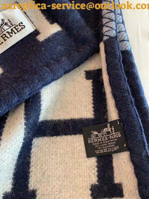 Replica Hermes Avalon III Throw Blanket in Blue Wool and Cashmere