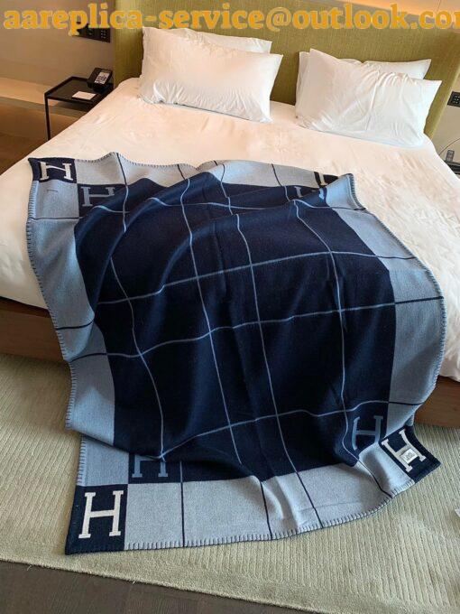 Replica Hermes Avalon III Throw Blanket in Blue Wool and Cashmere 13