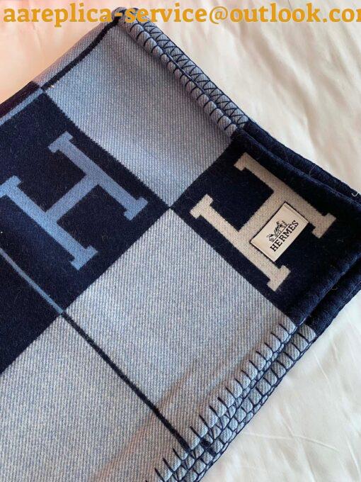 Replica Hermes Avalon III Throw Blanket in Blue Wool and Cashmere 18