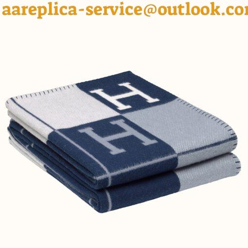 Replica Hermes Avalon III Throw Blanket in Blue Wool and Cashmere 19