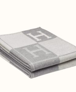 Replica Hermes Avalon III Throw Blanket in Grey Wool and Cashmere