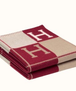 Replica Hermes Avalon III Throw Blanket in Red Wool and Cashmere