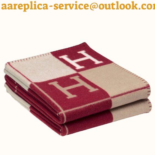 Replica Hermes Avalon III Throw Blanket in Red Wool and Cashmere