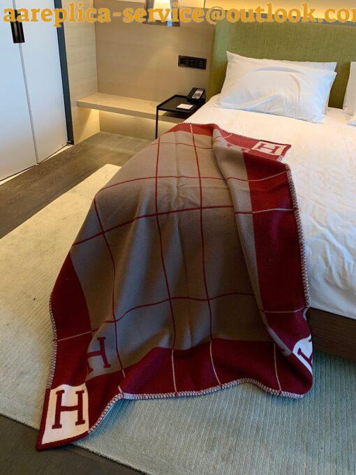 Replica Hermes Avalon III Throw Blanket in Red Wool and Cashmere 3