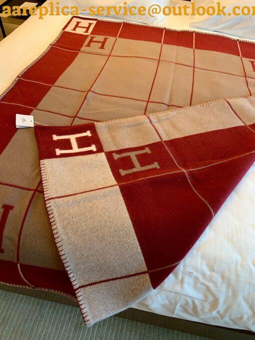 Replica Hermes Avalon III Throw Blanket in Red Wool and Cashmere 9