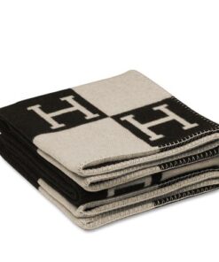 Replica Hermes Avalon III Throw Blanket in Black Wool and Cashmere