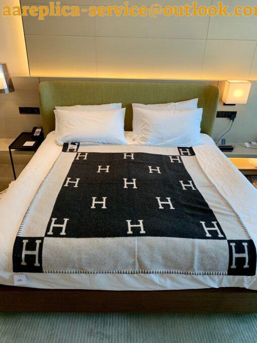 Replica Hermes Avalon III Throw Blanket in Black Wool and Cashmere 4