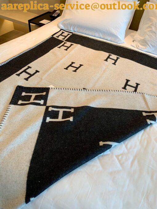 Replica Hermes Avalon III Throw Blanket in Black Wool and Cashmere 5