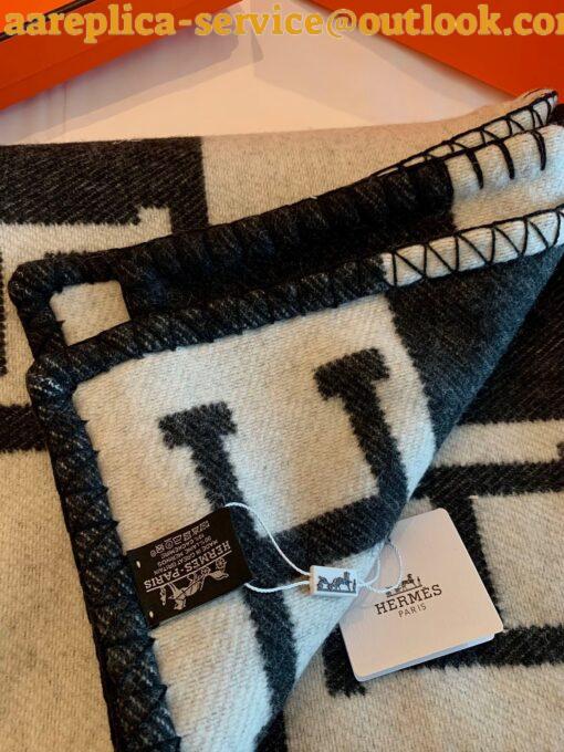 Replica Hermes Avalon III Throw Blanket in Black Wool and Cashmere 6