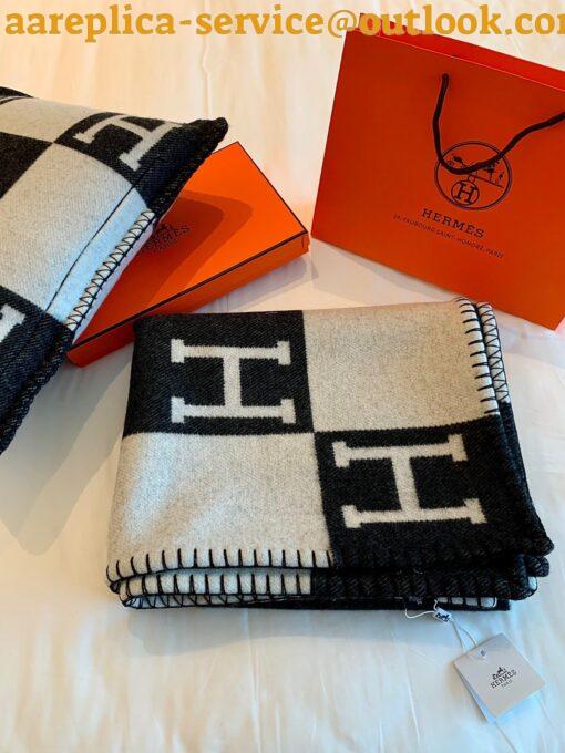 Replica Hermes Avalon III Throw Blanket in Black Wool and Cashmere 7