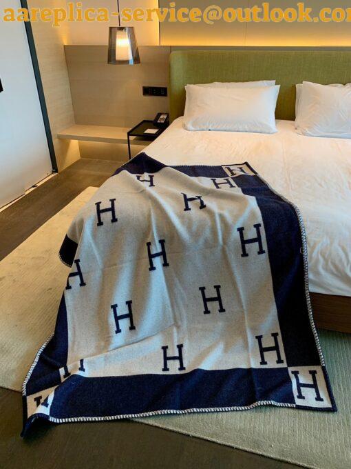 Replica Hermes Avalon III Throw Blanket in Blue Wool and Cashmere 2