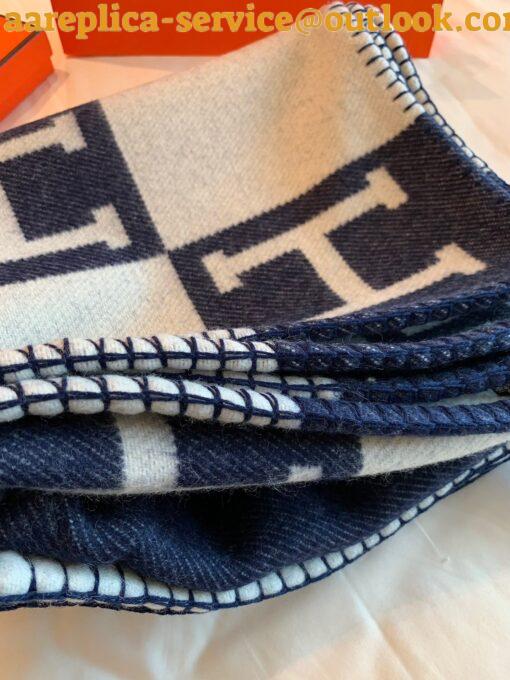 Replica Hermes Avalon III Throw Blanket in Blue Wool and Cashmere 4