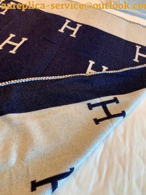 Replica Hermes Avalon III Throw Blanket in Blue Wool and Cashmere 6