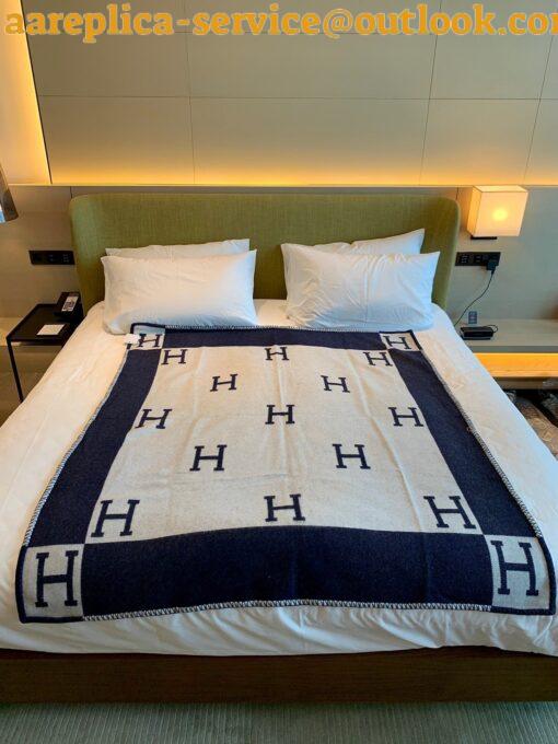 Replica Hermes Avalon III Throw Blanket in Blue Wool and Cashmere 8